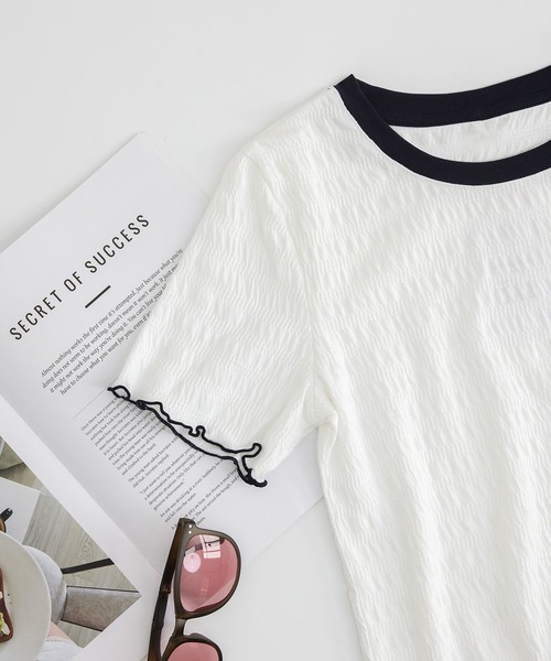 MAISON DE THERESE(メゾン ド テレーズ)の「丸首 ピコット付き 半袖Tシャツ(Tシャツ/カットソー・レディース・アイボリー/ホワイト・S/M/L)」の9枚目の写真