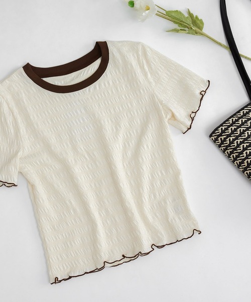 MAISON DE THERESE(メゾン ド テレーズ)の「丸首 ピコット付き 半袖Tシャツ(Tシャツ/カットソー・レディース・アイボリー/ホワイト・S/M/L)」の7枚目の写真
