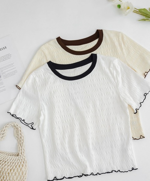 MAISON DE THERESE(メゾン ド テレーズ)の「丸首 ピコット付き 半袖Tシャツ(Tシャツ/カットソー・レディース・アイボリー/ホワイト・S/M/L)」の13枚目の写真
