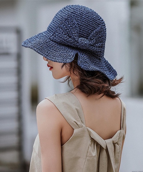 TONE SELECT GOODS（トーンセレクトグッズ）の「pur chouchou/バックリボン 麦わら帽子 P4478（ハット・レディース・ブラウン/ベージュ/ネイビー/ブラック・FREE）」の4枚目の写真