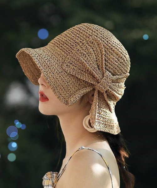 TONE SELECT GOODS（トーンセレクトグッズ）の「pur chouchou/バックリボン 麦わら帽子 P4478（ハット・レディース・ブラウン/ベージュ/ネイビー/ブラック・FREE）」の2枚目の写真