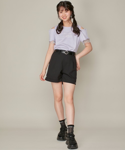 JENNI love（ジェニィラブ）の「【セットアイテム・ウエスト調整可】ベルト付きロールアップショーパン（その他パンツ・キッズ・ベージュ/ブラック・130cm/140cm/150cm/160cm）」の3枚目の写真