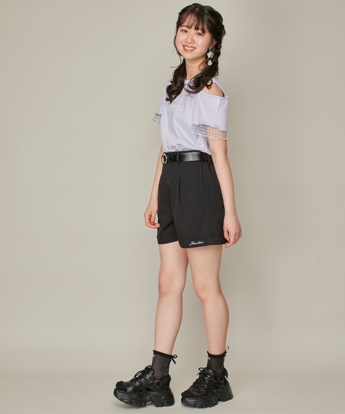 JENNI love（ジェニィラブ）の「【セットアイテム・ウエスト調整可】ベルト付きロールアップショーパン（その他パンツ・キッズ・ベージュ/ブラック・130cm/140cm/150cm/160cm）」の4枚目の写真