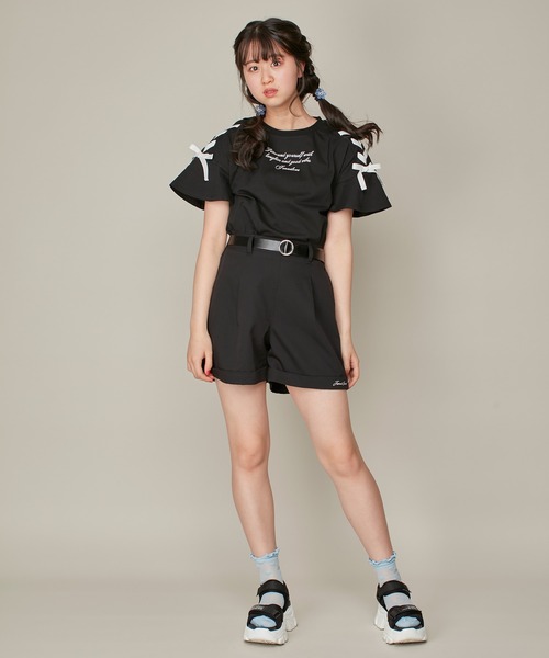 JENNI love（ジェニィラブ）の「【セットアイテム・ウエスト調整可】ベルト付きロールアップショーパン（その他パンツ・キッズ・ベージュ/ブラック・130cm/140cm/150cm/160cm）」の6枚目の写真