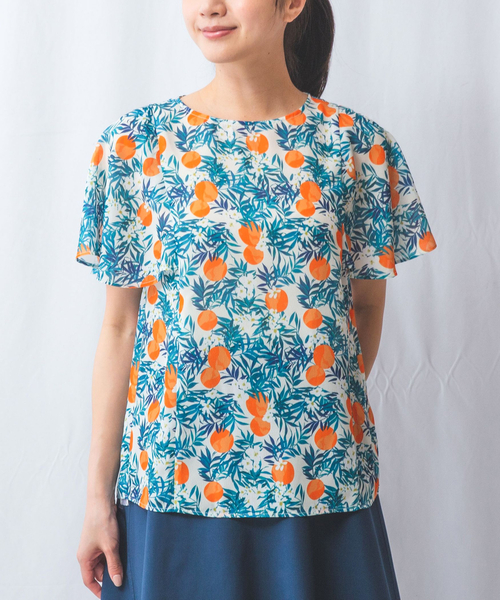 NARACAMICIE（ナラカミーチェ）の「【NARACAMICIE】フルーツ柄シフォン半袖プルオーバー（シャツ/ブラウス・レディース・ネイビー/ホワイト・XL/M）」の14枚目の写真