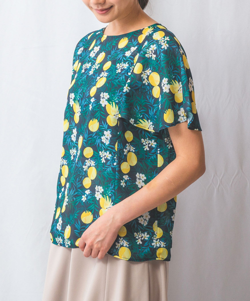 NARACAMICIE（ナラカミーチェ）の「【NARACAMICIE】フルーツ柄シフォン半袖プルオーバー（シャツ/ブラウス・レディース・ネイビー/ホワイト・XL/M）」の3枚目の写真