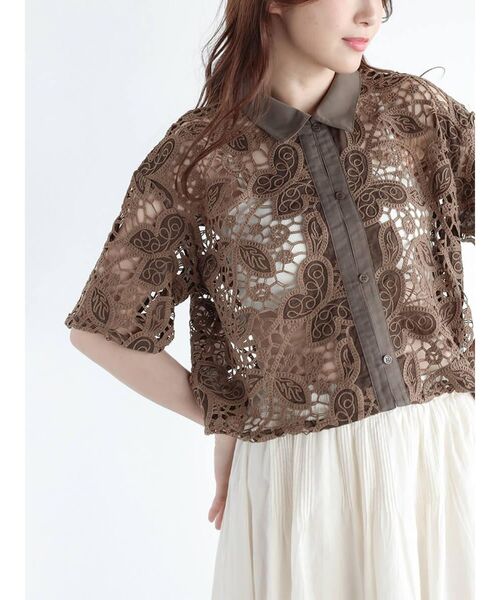 ブラウス シャツ Botanical crochet lace shirt レディース Botanical crochet lace shirt（シャツ/ブラウス）｜FIKA