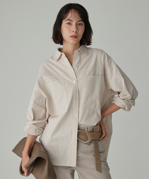 BABYLONE（バビロン）の「シャンブレーワークシャツ（シャツ/ブラウス・レディース・ブルー/ライトブルー/ベージュ・フリー）」の2枚目の写真