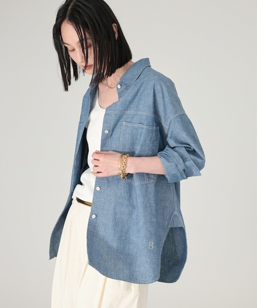 BABYLONE（バビロン）の「シャンブレーワークシャツ（シャツ/ブラウス・レディース・ブルー/ライトブルー/ベージュ・フリー）」の3枚目の写真