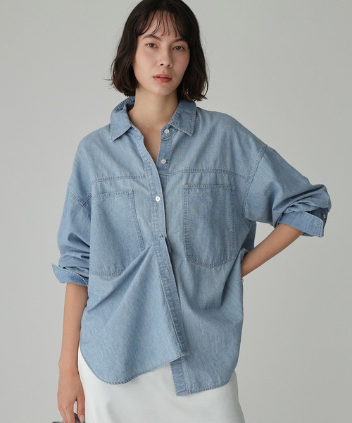 BABYLONE（バビロン）の「シャンブレーワークシャツ（シャツ/ブラウス・レディース・ブルー/ライトブルー/ベージュ・フリー）」の17枚目の写真