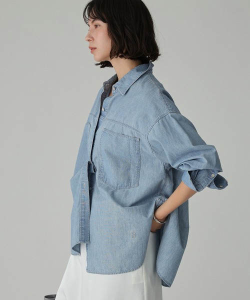 BABYLONE（バビロン）の「シャンブレーワークシャツ（シャツ/ブラウス・レディース・ブルー/ライトブルー/ベージュ・フリー）」の18枚目の写真