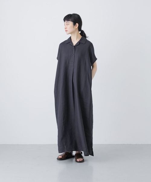 2サイズ展開』リネンフレンチシャツワンピース（ワンピース