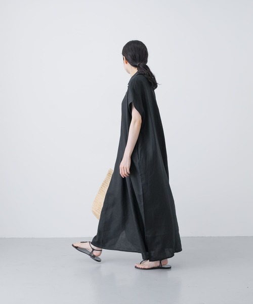 新品タグ付き 今季 かぐれ リネンフレンチシャツワンピース BLACK サイズ1 かぐれ（カグレ）の「『2サイズ展開』リネンフレンチシャツ