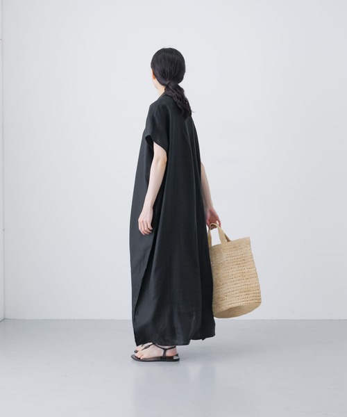 かぐれ（カグレ）の「『2サイズ展開』リネンフレンチシャツワンピース（ワンピース・レディース・ネイビー/ブラック・0/1）」の8枚目の写真
