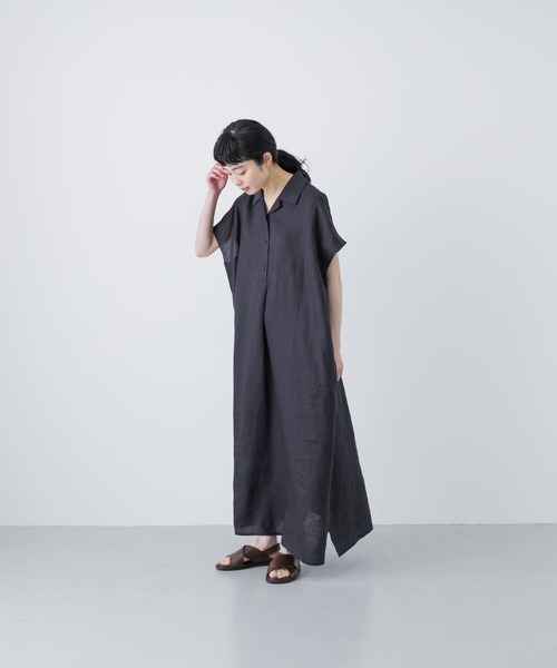 2サイズ展開』リネンフレンチシャツワンピース（ワンピース