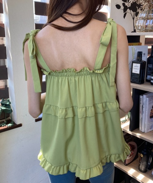 ｔｏｌｅｎｅ（トレネ）の「フリルティアード 肩リボン キャミソール トップス（キャミソール・レディース・ホワイト/グリーン/ブラック・FREE）」の22枚目の写真