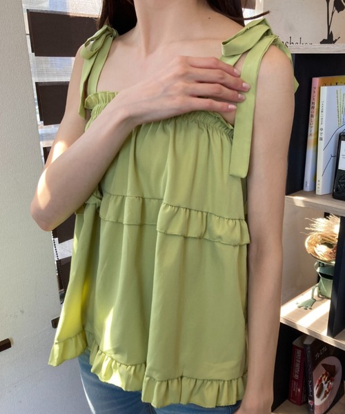 ｔｏｌｅｎｅ（トレネ）の「フリルティアード 肩リボン キャミソール トップス（キャミソール・レディース・ホワイト/グリーン/ブラック・FREE）」の18枚目の写真