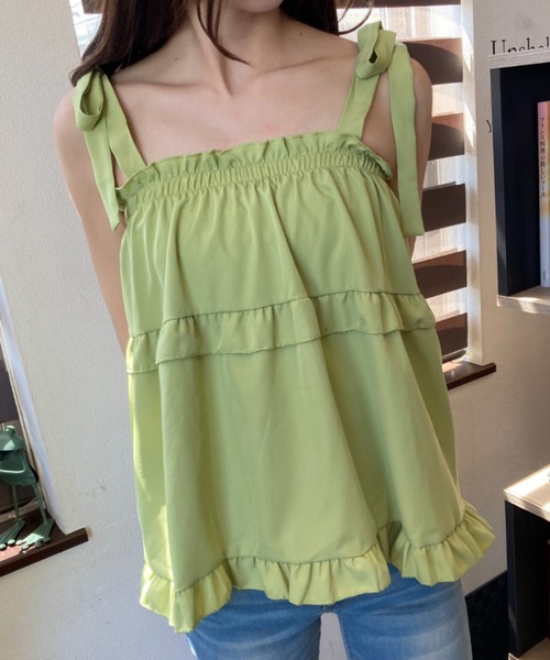 ｔｏｌｅｎｅ（トレネ）の「フリルティアード 肩リボン キャミソール トップス（キャミソール・レディース・ホワイト/グリーン/ブラック・FREE）」の19枚目の写真