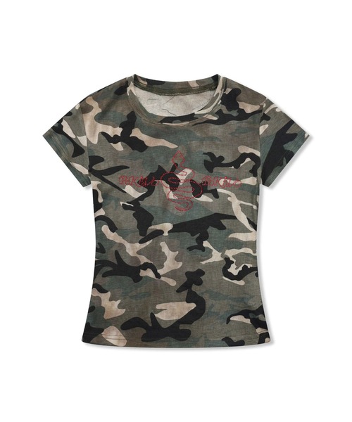 KsG(ケーエスジー)の「カモフラージュビジューTシャツ(Tシャツ/カットソー・レディース・グリーン/グレー・LARGE/MEDIUM/SMALL)」の4枚目の写真