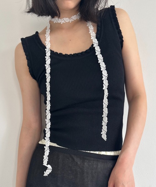 FUULLY STUDIO（フーリィーステューディオ）の「フリルリブニットビスチェタンク（タンクトップ・レディース・ブラック/ライトブルー/オフホワイト/グレー・FREE）」の3枚目の写真