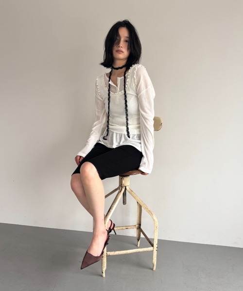 FUULLY STUDIO（フーリィーステューディオ）の「フリルリブニットビスチェタンク（タンクトップ・レディース・ブラック/ライトブルー/オフホワイト/グレー・FREE）」の10枚目の写真