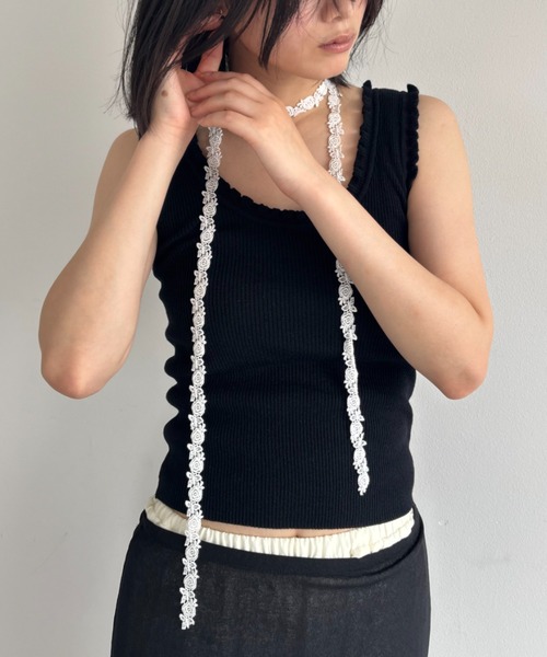 FUULLY STUDIO（フーリィーステューディオ）の「フリルリブニットビスチェタンク（タンクトップ・レディース・ブラック/ライトブルー/オフホワイト/グレー・FREE）」の11枚目の写真