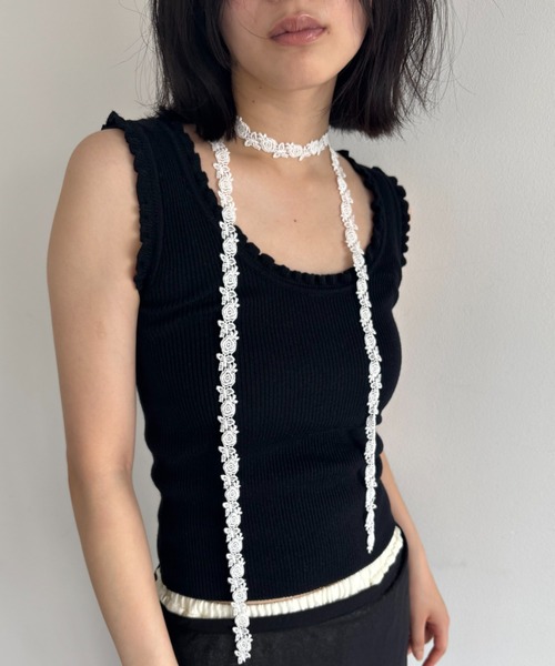 FUULLY STUDIO（フーリィーステューディオ）の「フリルリブニットビスチェタンク（タンクトップ・レディース・ブラック/ライトブルー/オフホワイト/グレー・FREE）」の12枚目の写真