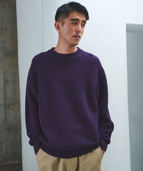 green label relaxing(グリーンレーベルリラクシング)の「ハミルトンラム ワイドネック ニット(ニット/セーター・メンズ・グレー/ライトブルー/ブラック/パープル・L/M/S/XL)」の4枚目の写真