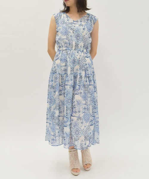 axes femme（アクシーズファム）の「フラワー×タイル柄楊柳ワンピース