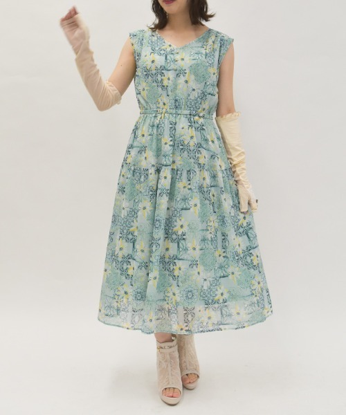 axes femme（アクシーズファム）の「フラワー×タイル柄楊柳ワンピース