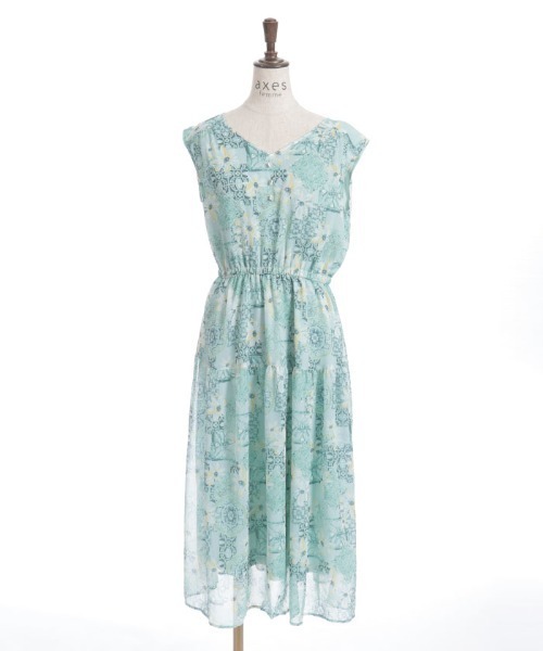 セール】フラワー×タイル柄楊柳OP（ワンピース）｜axes femme