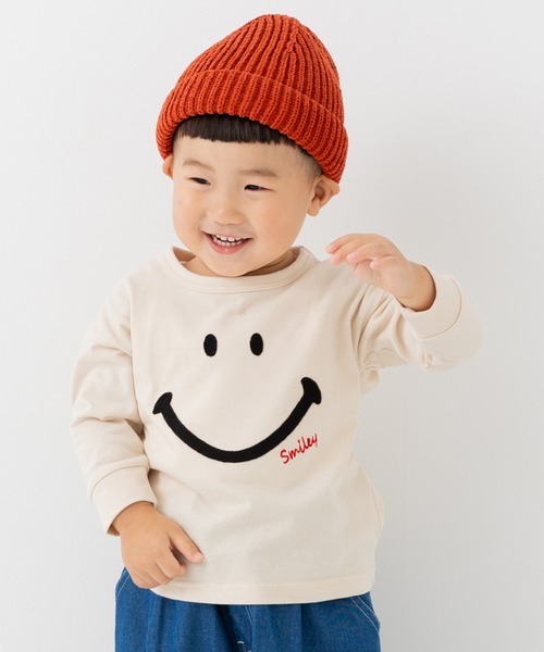 chil2（チルツー）の「〈スマイリーフェイス〉長袖Tシャツ（Tシャツ/カットソー・キッズ・ブラック/ミント/イエロー/クリーム・80ｃｍ/90cm/110cm/100cm/120cm/130cm/140cm）」の2枚目の写真