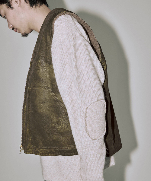 JOURNAL STANDARD J.S HOMESTEAD（ジャーナルスタンダードホームステッド）の「J.S.Homestead / フロック レザー ジップ ベスト（その他アウター・メンズ・ブラック/ブラウン系その他・MEDIUM/LARGE）」の7枚目の写真