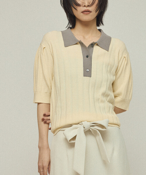 Firsthand(ファーストハンド)の「Firsthand/ファーストハンド 機能性素材 シルク入り バイカラーポロニット / 抗ピル / マシンウォッシャブル(ニット/セーター・レディース・レッド/ブラウン/ベージュ・FREE)」の1枚目の写真