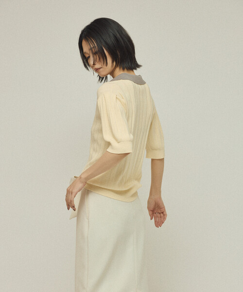 Firsthand(ファーストハンド)の「Firsthand/ファーストハンド 機能性素材 シルク入り バイカラーポロニット / 抗ピル / マシンウォッシャブル(ニット/セーター・レディース・レッド/ブラウン/ベージュ・FREE)」の15枚目の写真