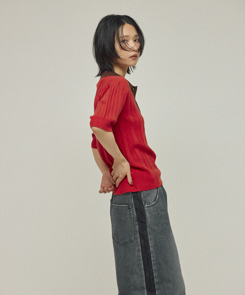 Firsthand(ファーストハンド)の「Firsthand/ファーストハンド 機能性素材 シルク入り バイカラーポロニット / 抗ピル / マシンウォッシャブル(ニット/セーター・レディース・レッド/ブラウン/ベージュ・FREE)」の18枚目の写真