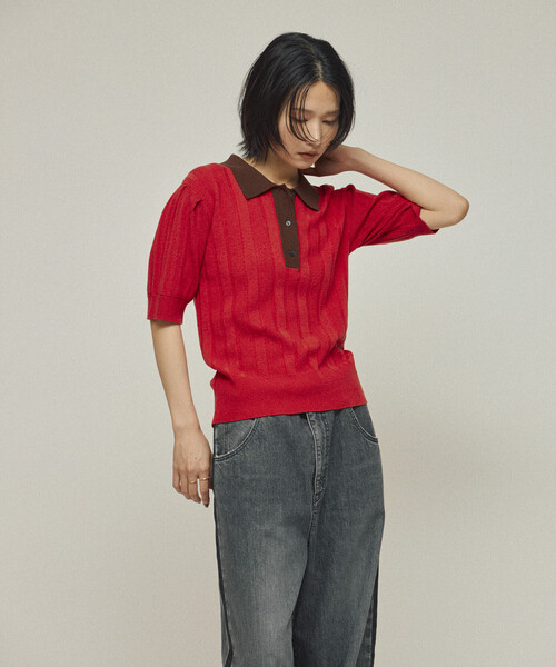 Firsthand(ファーストハンド)の「Firsthand/ファーストハンド 機能性素材 シルク入り バイカラーポロニット / 抗ピル / マシンウォッシャブル(ニット/セーター・レディース・レッド/ブラウン/ベージュ・FREE)」の22枚目の写真