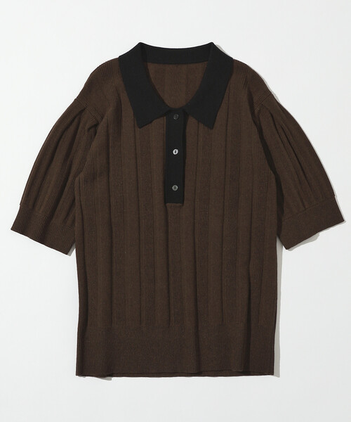 Firsthand(ファーストハンド)の「Firsthand/ファーストハンド 機能性素材 シルク入り バイカラーポロニット / 抗ピル / マシンウォッシャブル(ニット/セーター・レディース・レッド/ブラウン/ベージュ・FREE)」の5枚目の写真