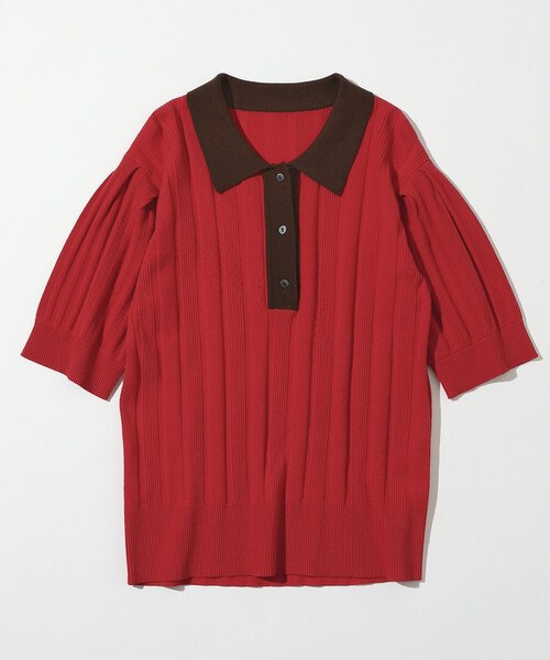 Firsthand(ファーストハンド)の「Firsthand/ファーストハンド 機能性素材 シルク入り バイカラーポロニット / 抗ピル / マシンウォッシャブル(ニット/セーター・レディース・レッド/ブラウン/ベージュ・FREE)」の7枚目の写真