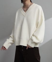 【welise/ウェライズ】-2026AW-マルチプルファンクションズ オーバースリーブ ショート丈 2重襟Vネックニット