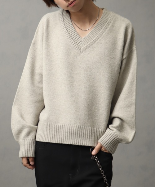 welise（ウェライズ）の「【welise/ウェライズ】マルチプルファンクションズ オーバースリーブ ショート丈 2重襟Vネックニット（ニット/セーター・メンズ・レッド/オフホワイト/チャコールグレー/杢グレー/ブラック系その他/ダークネイビー・L/S/M）」の2枚目の写真