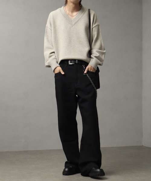 welise（ウェライズ）の「【welise/ウェライズ】マルチプルファンクションズ オーバースリーブ ショート丈 2重襟Vネックニット（ニット/セーター・メンズ・レッド/オフホワイト/チャコールグレー/杢グレー/ブラック系その他/ダークネイビー・L/S/M）」の12枚目の写真