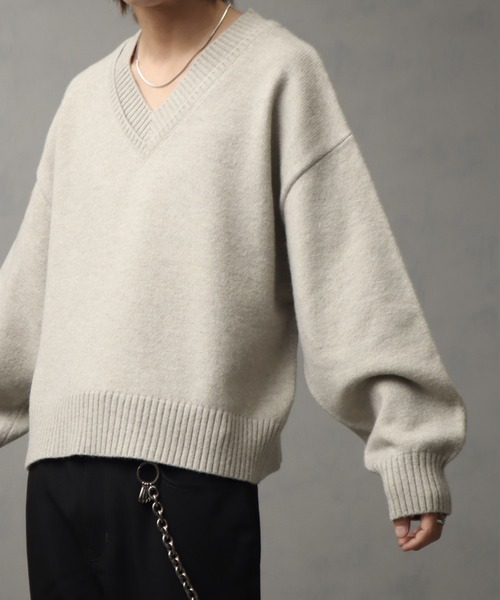 welise（ウェライズ）の「【welise/ウェライズ】マルチプルファンクションズ オーバースリーブ ショート丈 2重襟Vネックニット（ニット/セーター・メンズ・レッド/オフホワイト/チャコールグレー/杢グレー/ブラック系その他/ダークネイビー・L/S/M）」の11枚目の写真