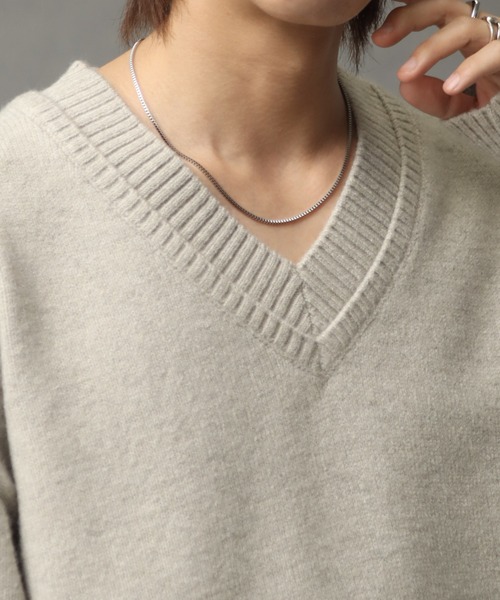 welise（ウェライズ）の「【welise/ウェライズ】マルチプルファンクションズ オーバースリーブ ショート丈 2重襟Vネックニット（ニット/セーター・メンズ・レッド/オフホワイト/チャコールグレー/杢グレー/ブラック系その他/ダークネイビー・L/S/M）」の8枚目の写真