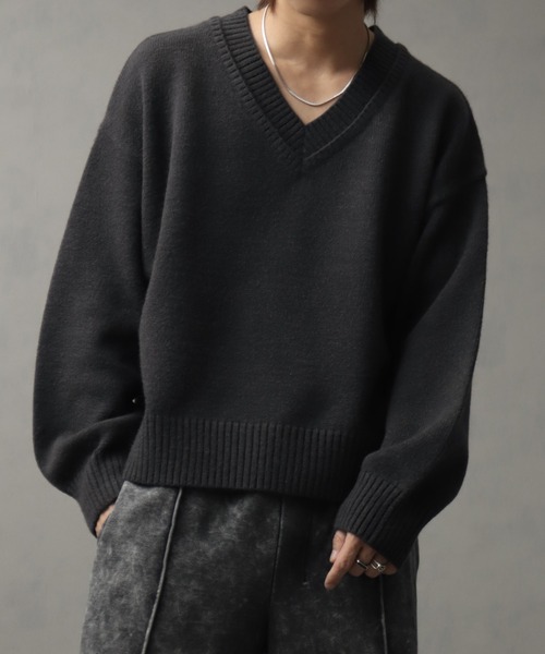 welise（ウェライズ）の「【welise/ウェライズ】マルチプルファンクションズ オーバースリーブ ショート丈 2重襟Vネックニット（ニット/セーター・メンズ・レッド/オフホワイト/チャコールグレー/杢グレー/ブラック系その他/ダークネイビー・L/S/M）」の19枚目の写真