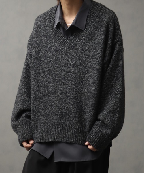 welise（ウェライズ）の「【welise/ウェライズ】マルチプルファンクションズ オーバースリーブ ショート丈 2重襟Vネックニット（ニット/セーター・メンズ・レッド/オフホワイト/チャコールグレー/杢グレー/ブラック系その他/ダークネイビー・L/S/M）」の15枚目の写真