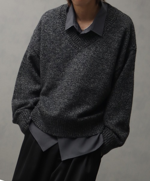 welise（ウェライズ）の「【welise/ウェライズ】マルチプルファンクションズ オーバースリーブ ショート丈 2重襟Vネックニット（ニット/セーター・メンズ・レッド/オフホワイト/チャコールグレー/杢グレー/ブラック系その他/ダークネイビー・L/S/M）」の16枚目の写真