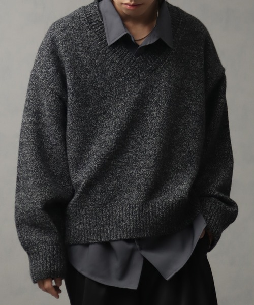 welise（ウェライズ）の「【welise/ウェライズ】マルチプルファンクションズ オーバースリーブ ショート丈 2重襟Vネックニット（ニット/セーター・メンズ・レッド/オフホワイト/チャコールグレー/杢グレー/ブラック系その他/ダークネイビー・L/S/M）」の17枚目の写真