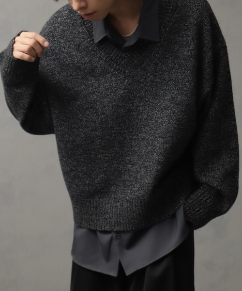welise（ウェライズ）の「【welise/ウェライズ】マルチプルファンクションズ オーバースリーブ ショート丈 2重襟Vネックニット（ニット/セーター・メンズ・レッド/オフホワイト/チャコールグレー/杢グレー/ブラック系その他/ダークネイビー・L/S/M）」の14枚目の写真