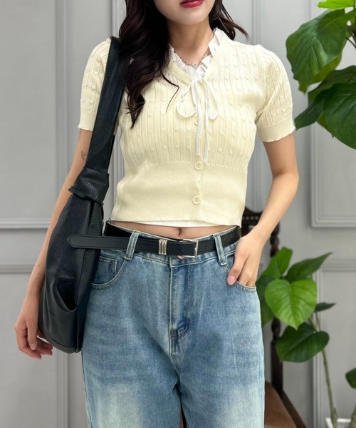 mebole（メボレ）の「Ribbon Sleeve Cardigan（カーディガン/ボレロ・レディース・アイボリー/ブルー・FREE）」の7枚目の写真